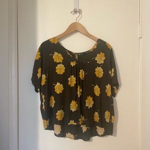 Madewell Green Floral Flowy Blouse, Size Small